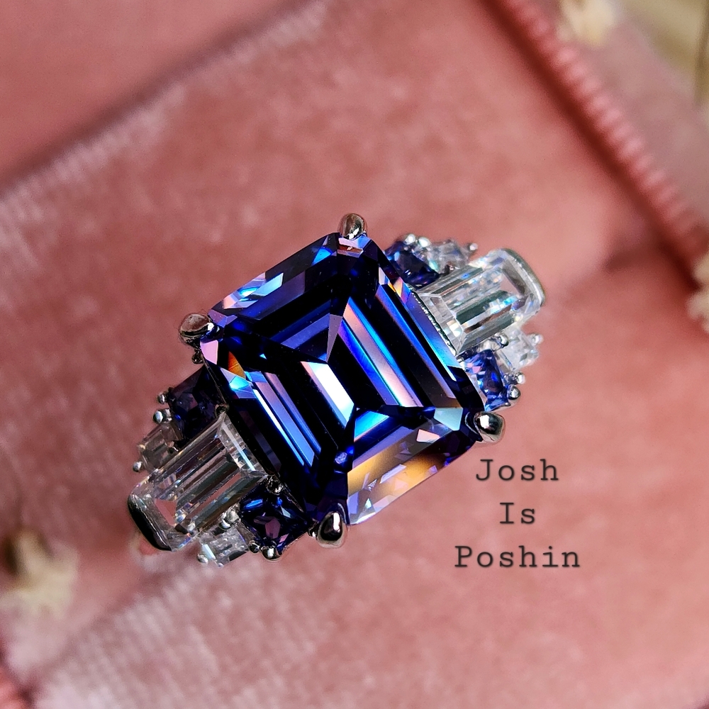 8*10MM Tanzanite simulant cocktail ring in sterling silver